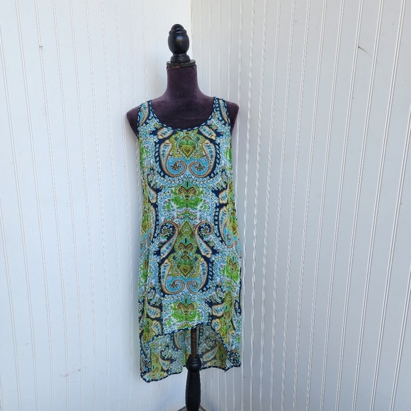 Patrons of Peace Sleeveless Shift Dress Handkerchief Boho Hi- Low Racerback L - Picture 1 of 13